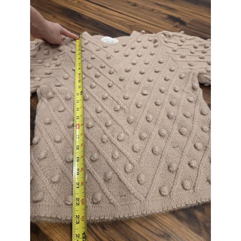 Chicwish Bobble Knit Sweater Womens Beige Textured Pom Pom Balloon Sleeve - Picture 7 of 14